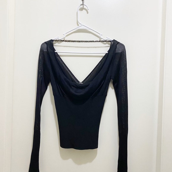 A/X Armani Exchange Sheer Sexy V-Neck Drape Back Sequin Long Sleeve Black XS - Picture 2 of 11